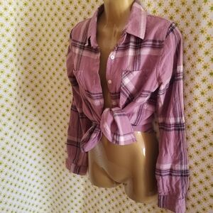 Full Tilt Brand Purple Black Plaid Flannel Long Sleeve Women's Shirt